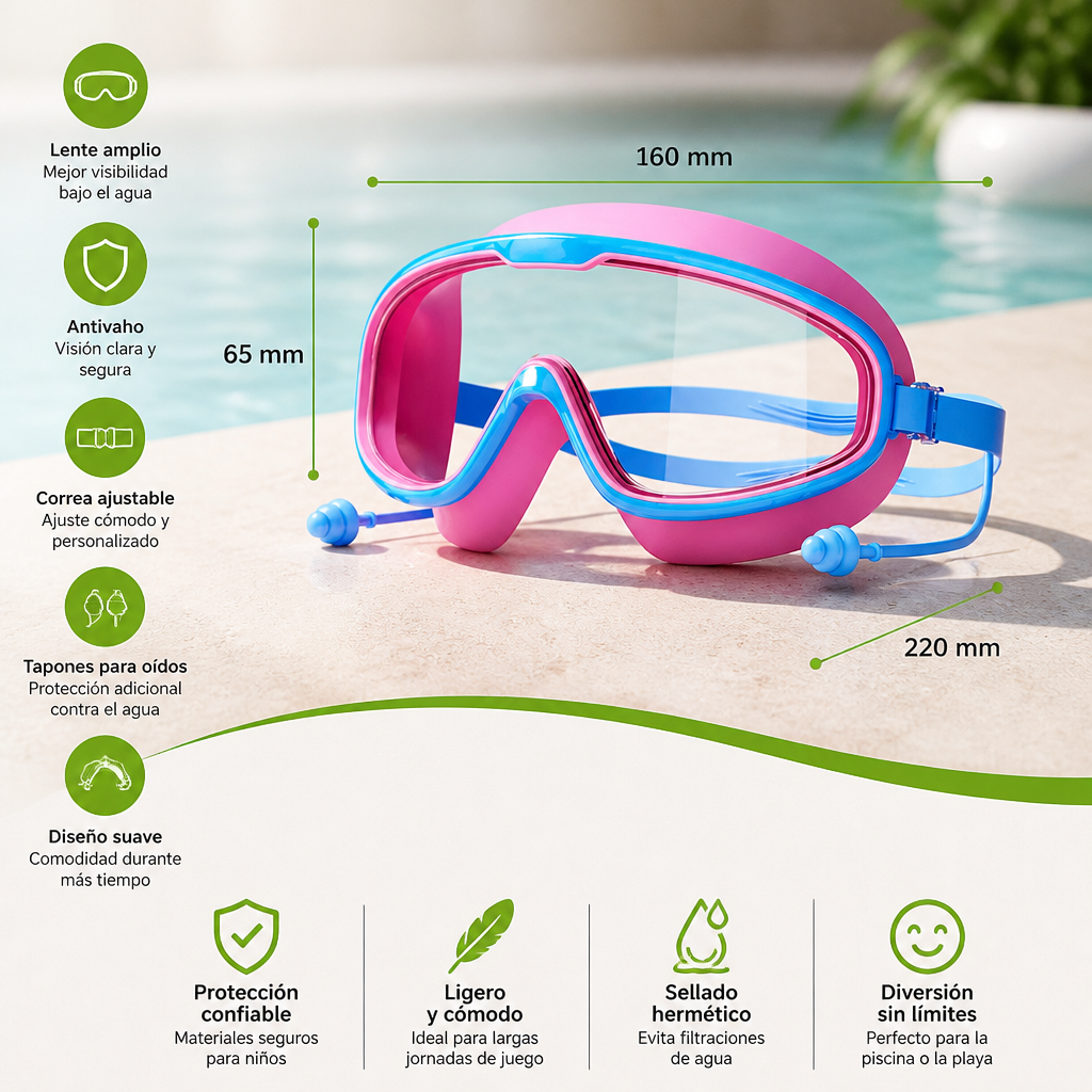 Gafas De Natación Para Niños Con Marco Grande Y Sistema Antivaho