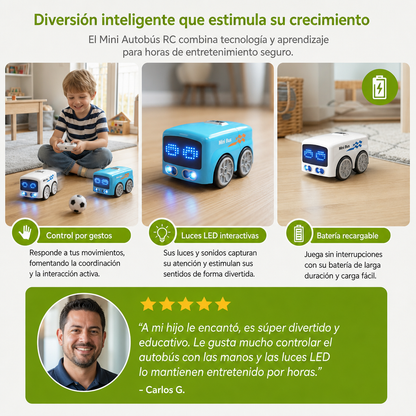 Mini Autobús RC Inteligente Para Niños – Control Por Gestos Y Luces LED