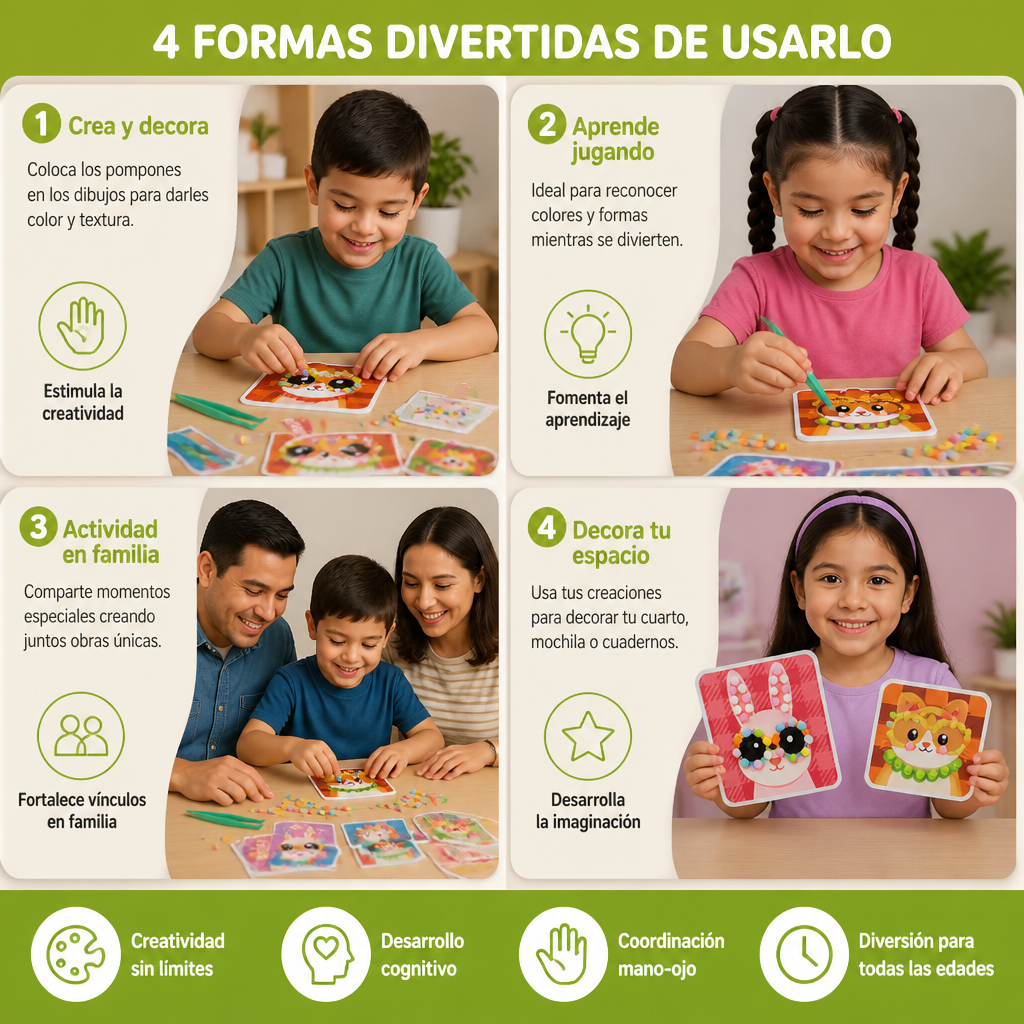 Kit De Manualidades Y Pintura De Animales Con Pompones Suaves