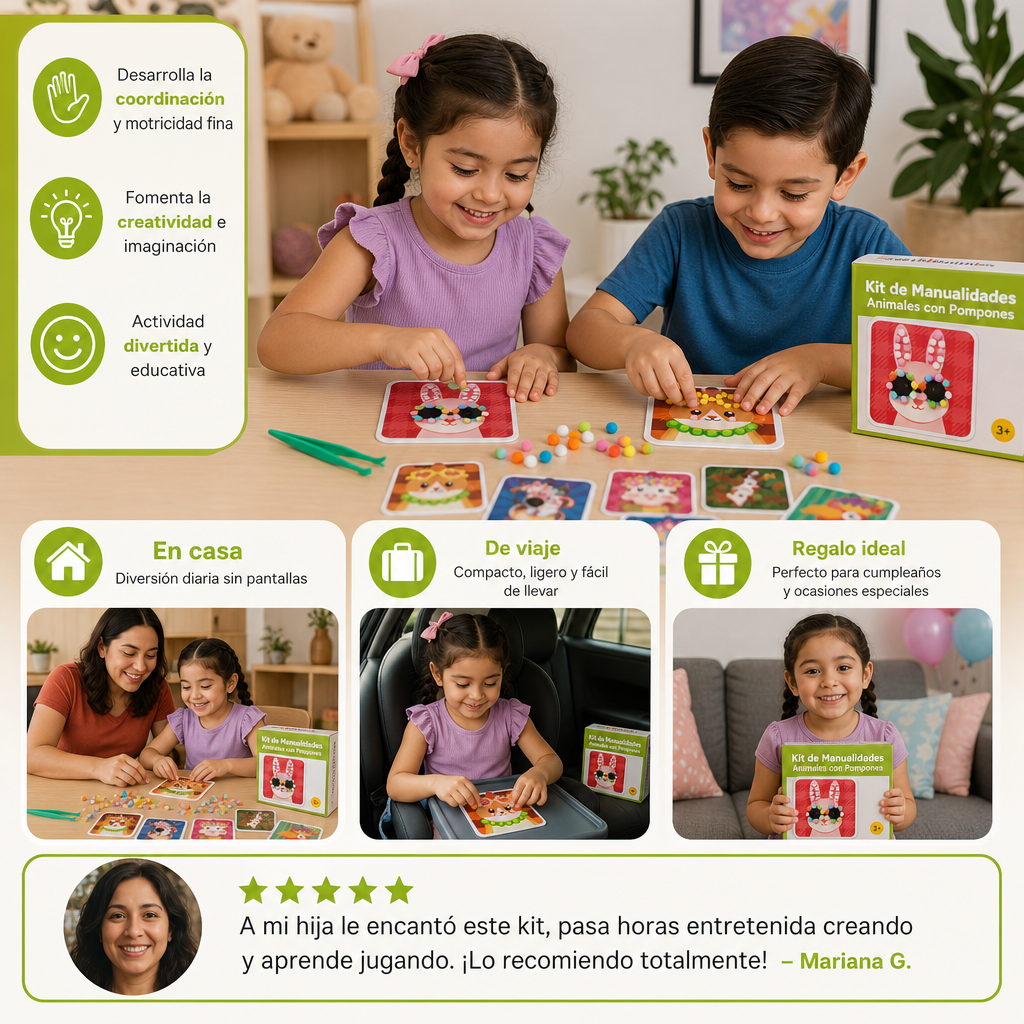 Kit De Manualidades Y Pintura De Animales Con Pompones Suaves