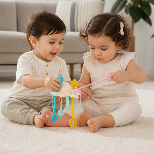 Juguete Sensorial Montessori Para Jalar Y Descubrir – Juguete De Silicón Para Jalar Que Favorece La Percepción Táctil Y Alivia Las Molestias De La Dentición