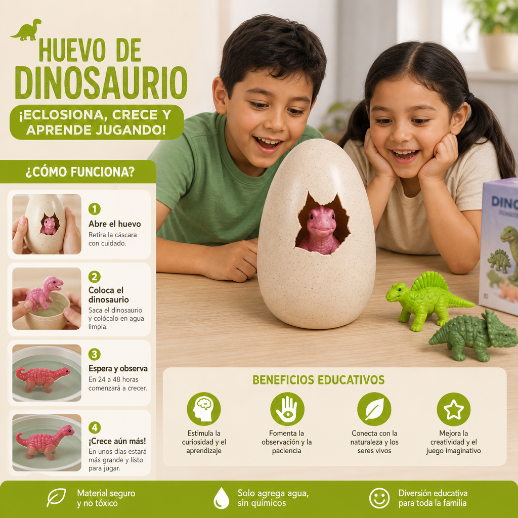 Huevo De Dinosaurio Educativo Para Eclosionar Y Crecer En Agua Para Niños
