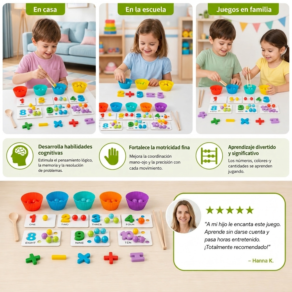 Set De Clasificación De Bolas Montessori Con Números Y Colores Para Aprender A Contar