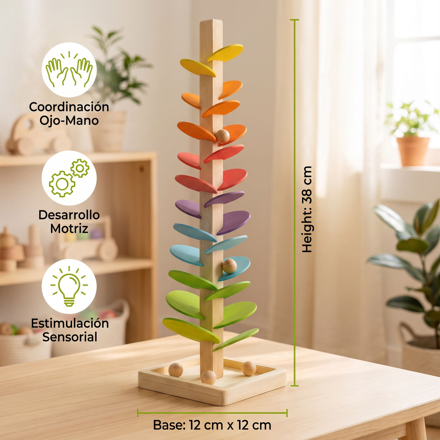 Torre De Madera Montessori De Canicas Arcoíris
