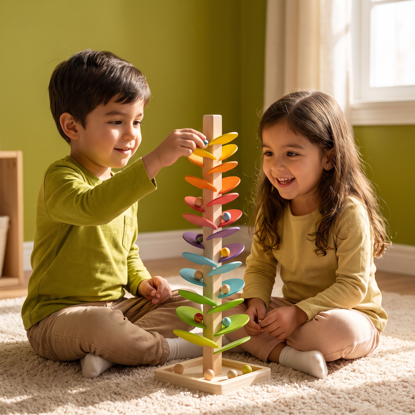 Torre De Madera Montessori De Canicas Arcoíris