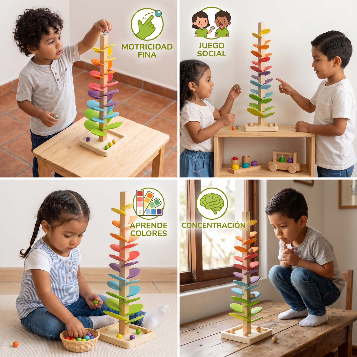 Torre De Madera Montessori De Canicas Arcoíris