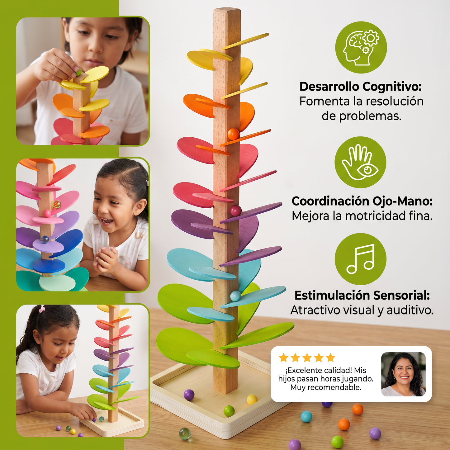 Torre De Madera Montessori De Canicas Arcoíris