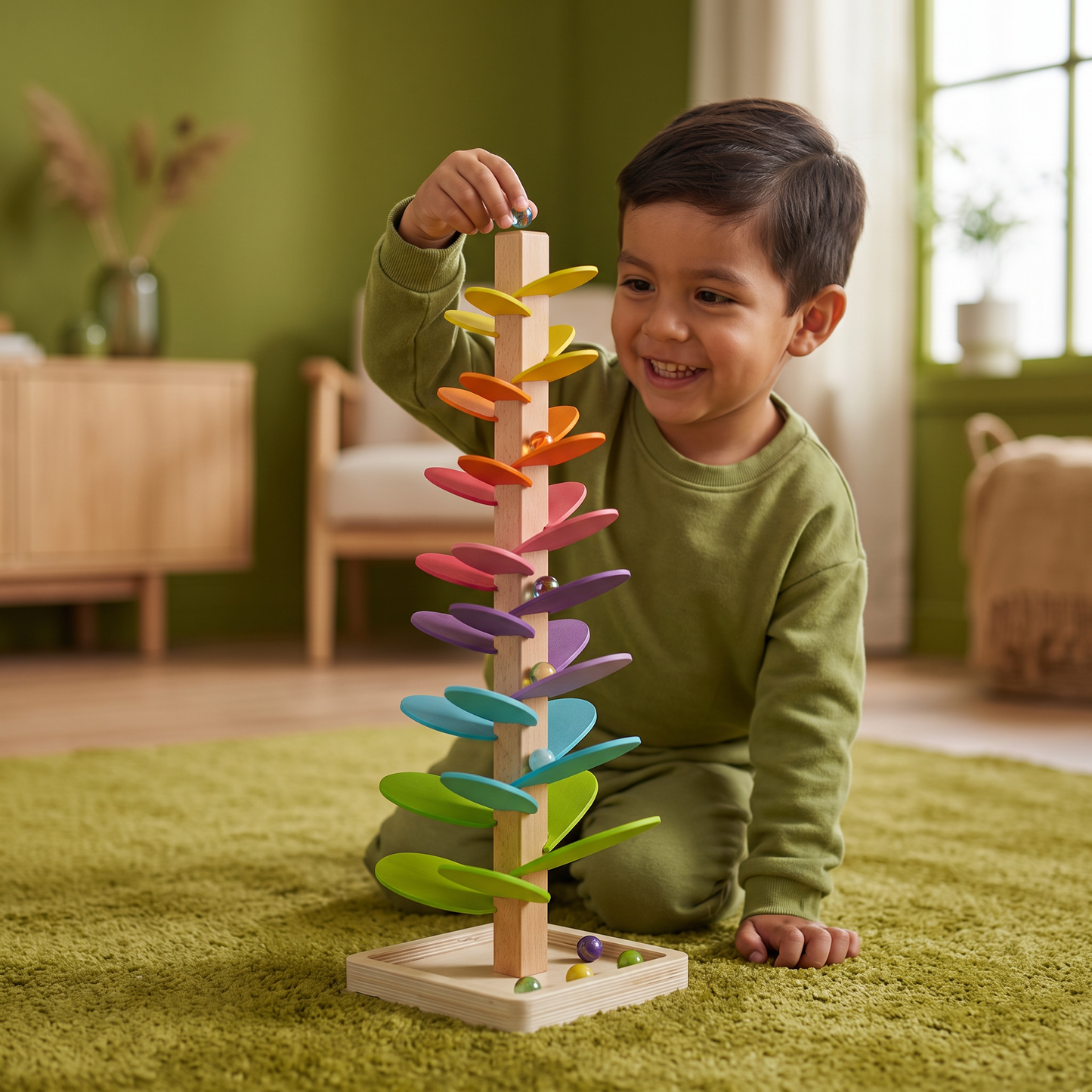 Torre De Madera Montessori De Canicas Arcoíris
