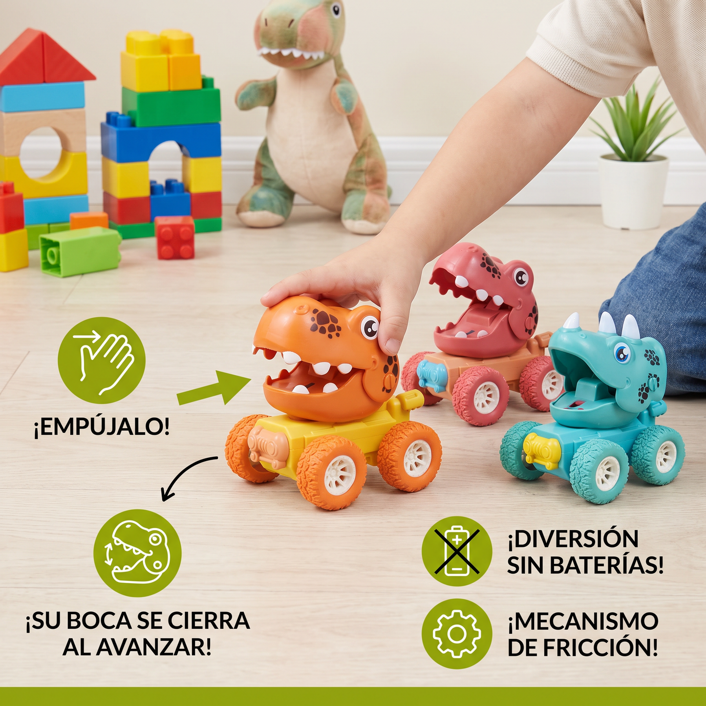 Camionetas Monstruo De Dinosaurio De Empuje Y Movimiento