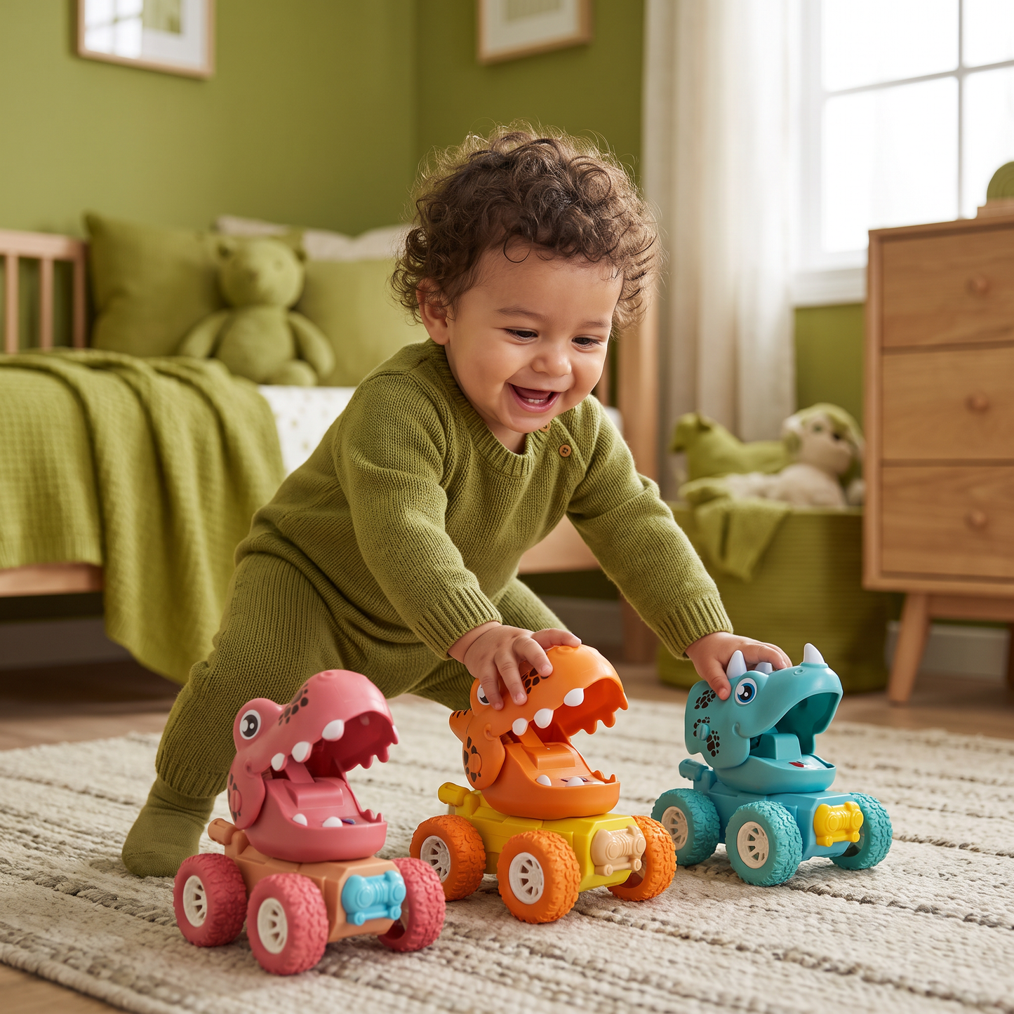 Camionetas Monstruo De Dinosaurio De Empuje Y Movimiento