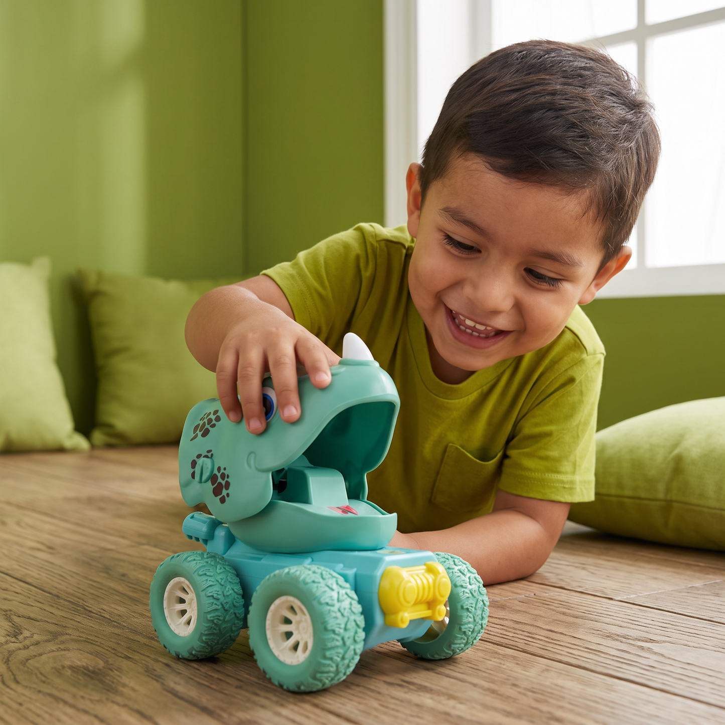 Camionetas Monstruo De Dinosaurio De Empuje Y Movimiento