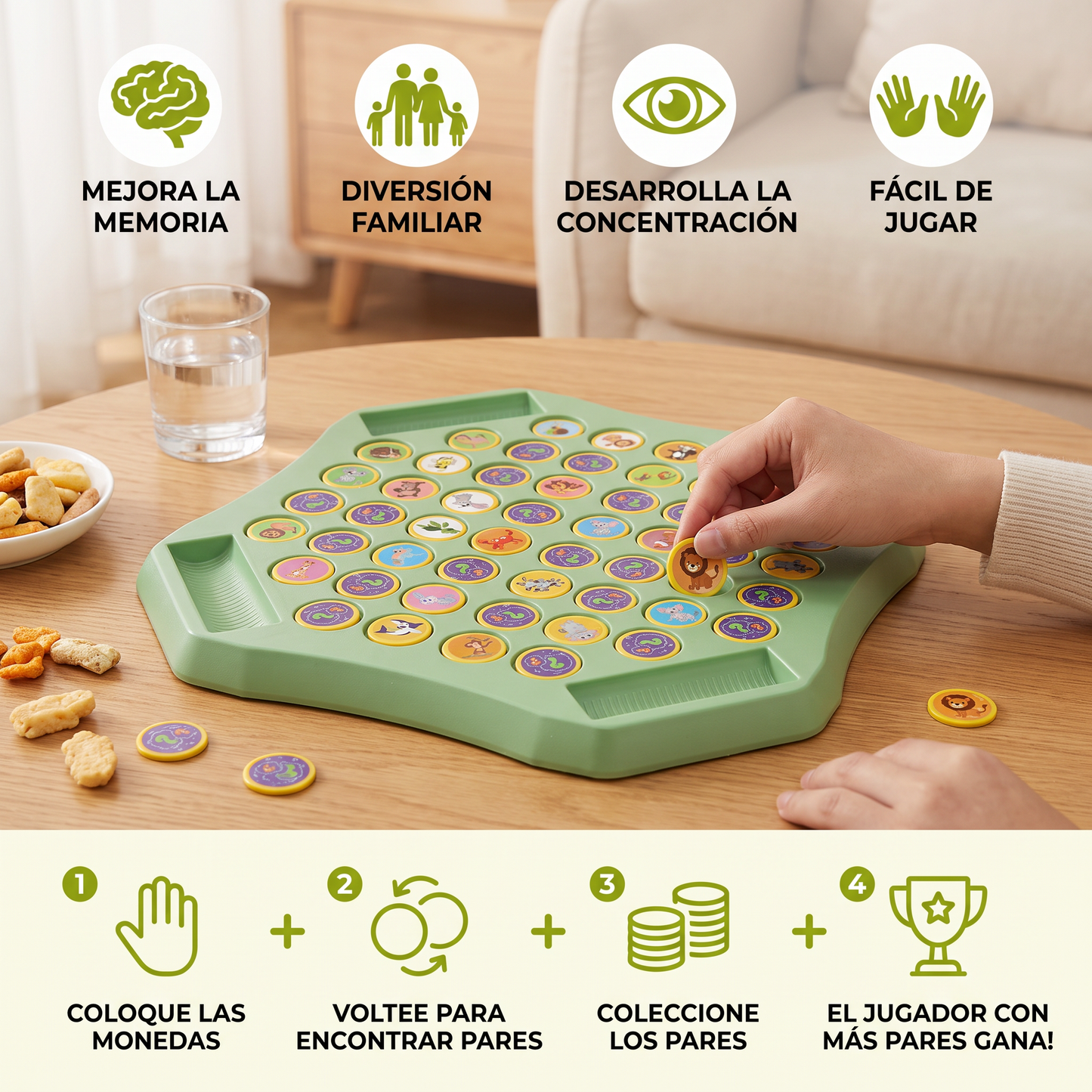 Juego De Memoria Familiar Con Monedas De Animales
