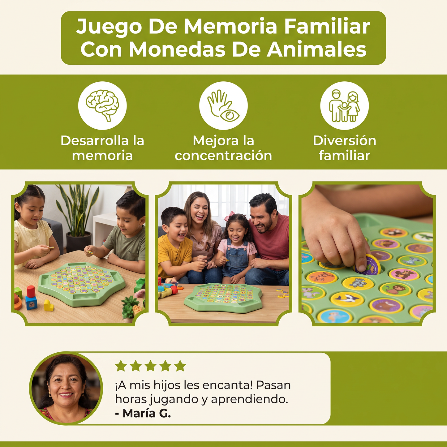 Juego De Memoria Familiar Con Monedas De Animales