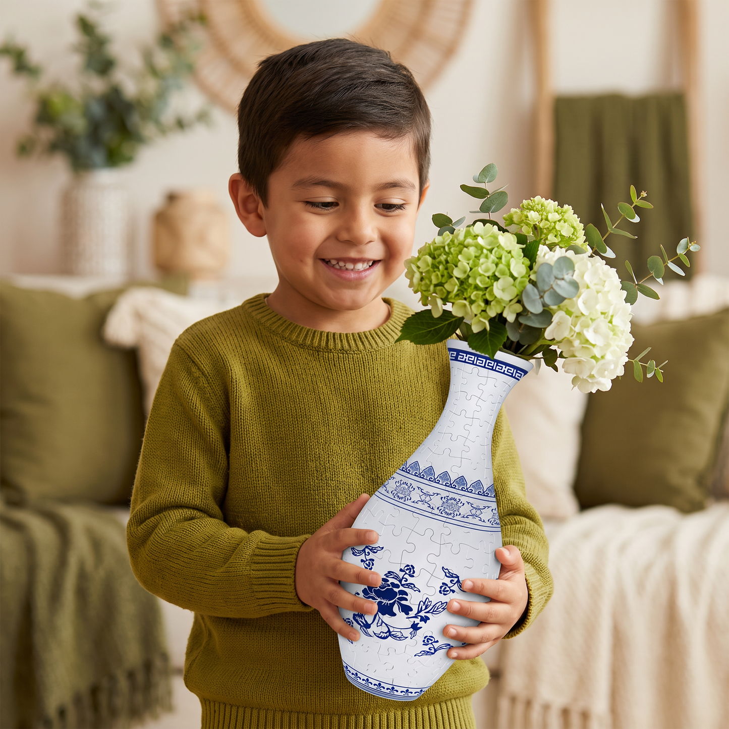 Jarrón Elegante De Rompecabezas 3D - Usable Para Flores Reales