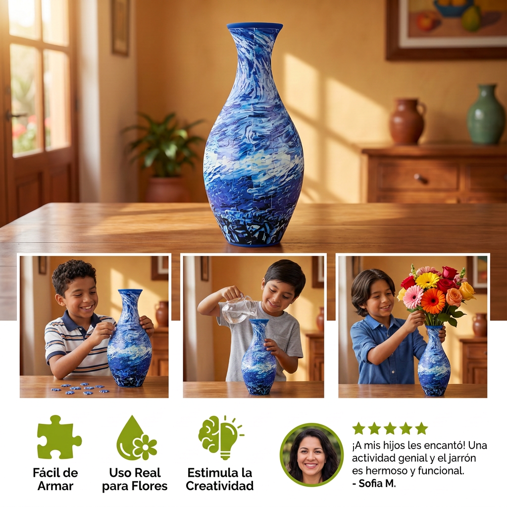 Jarrón Elegante De Rompecabezas 3D - Usable Para Flores Reales