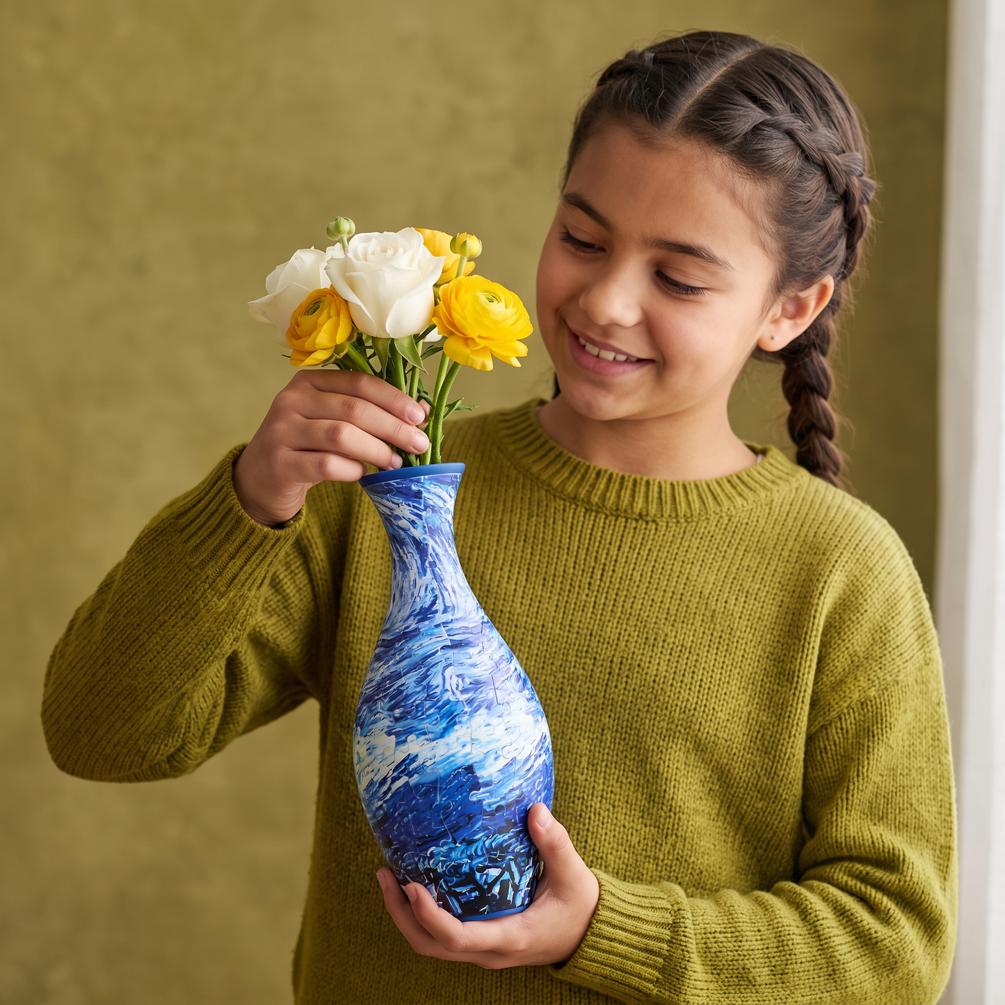 Jarrón Elegante De Rompecabezas 3D - Usable Para Flores Reales