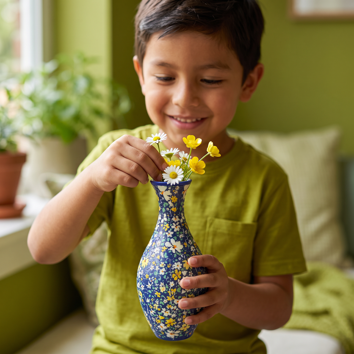 Jarrón Elegante De Rompecabezas 3D - Usable Para Flores Reales