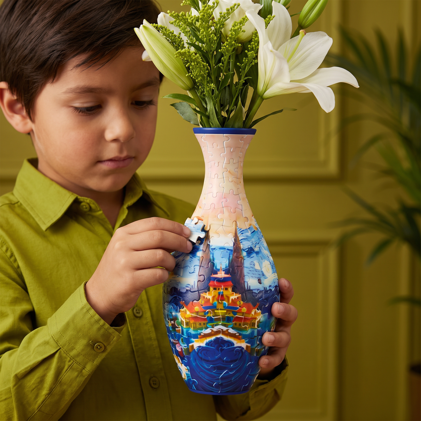 Jarrón Elegante De Rompecabezas 3D - Usable Para Flores Reales