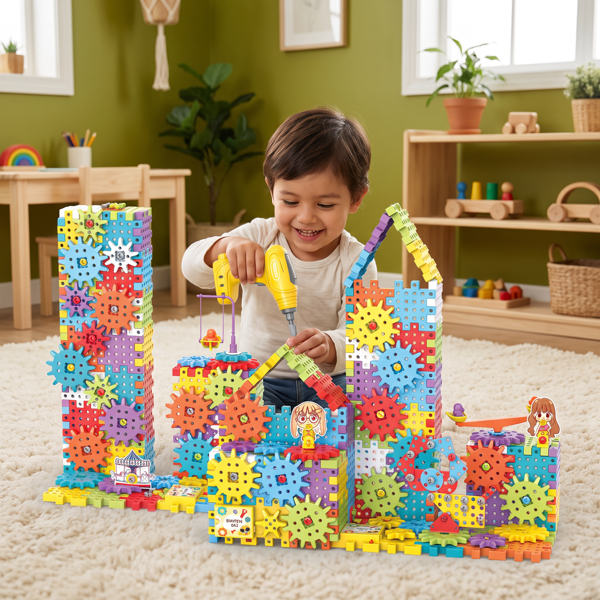 Bloques De Rompecabezas Y Engranajes 3D Montessori