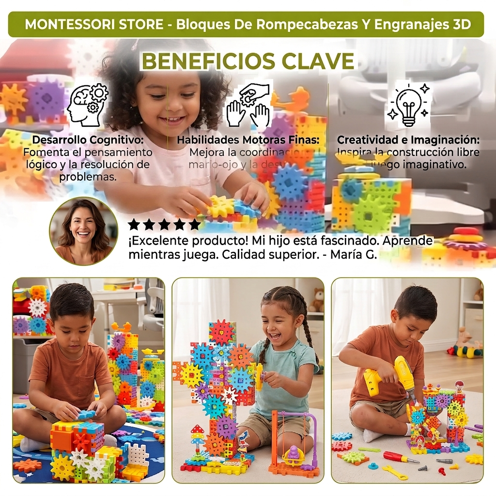 Bloques De Rompecabezas Y Engranajes 3D Montessori