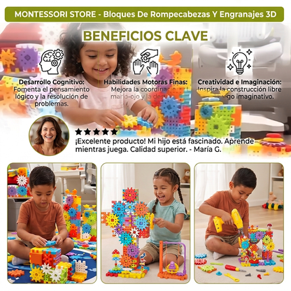 Bloques De Rompecabezas Y Engranajes 3D Montessori