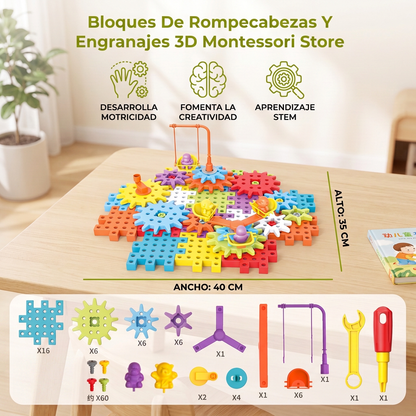 Bloques De Rompecabezas Y Engranajes 3D Montessori