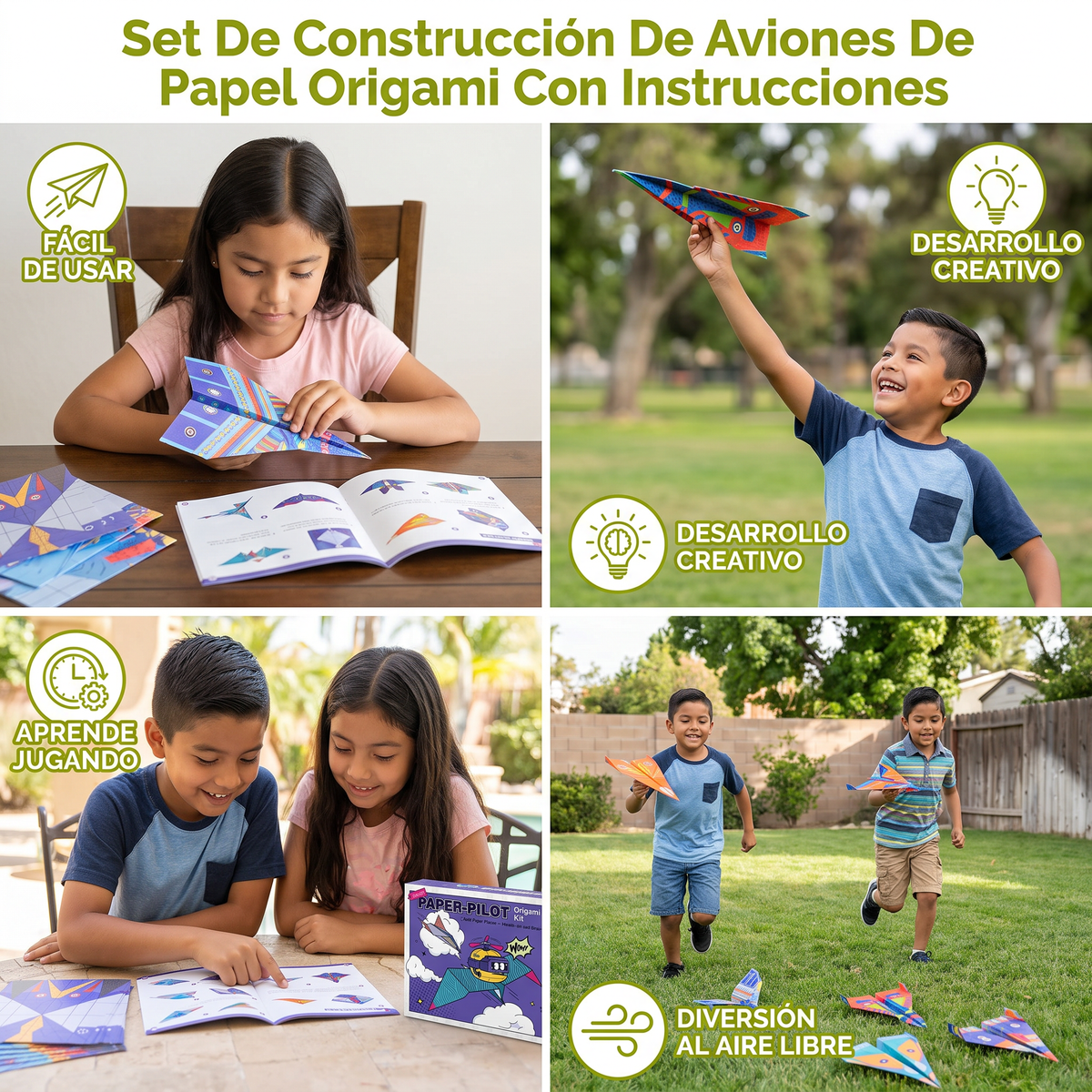 Set De Construcción De Aviones De Papel Origami Con Instrucciones