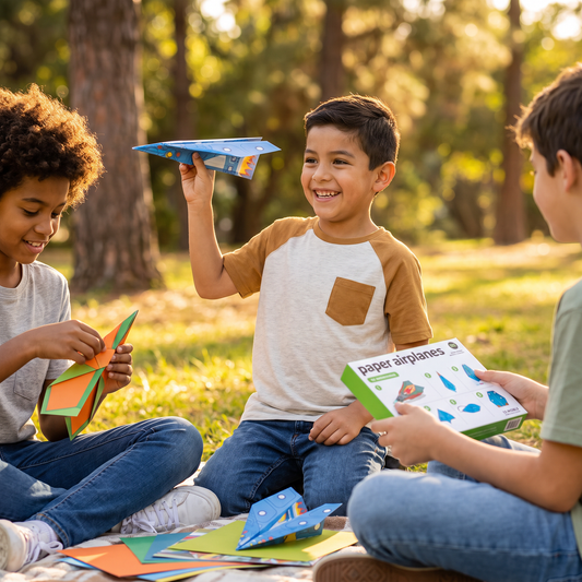 Set De Construcción De Aviones De Papel Con Instrucciones