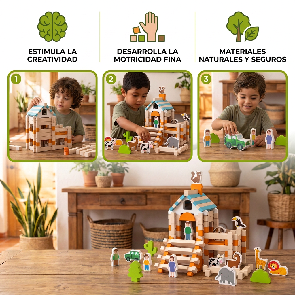 Set De Bloques De Madera Montessori – Juguete Natural De Apilamiento Y Construcción