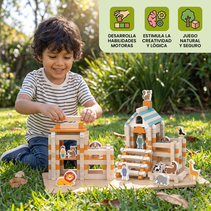 Set De Bloques De Madera Montessori – Juguete Natural De Apilamiento Y Construcción