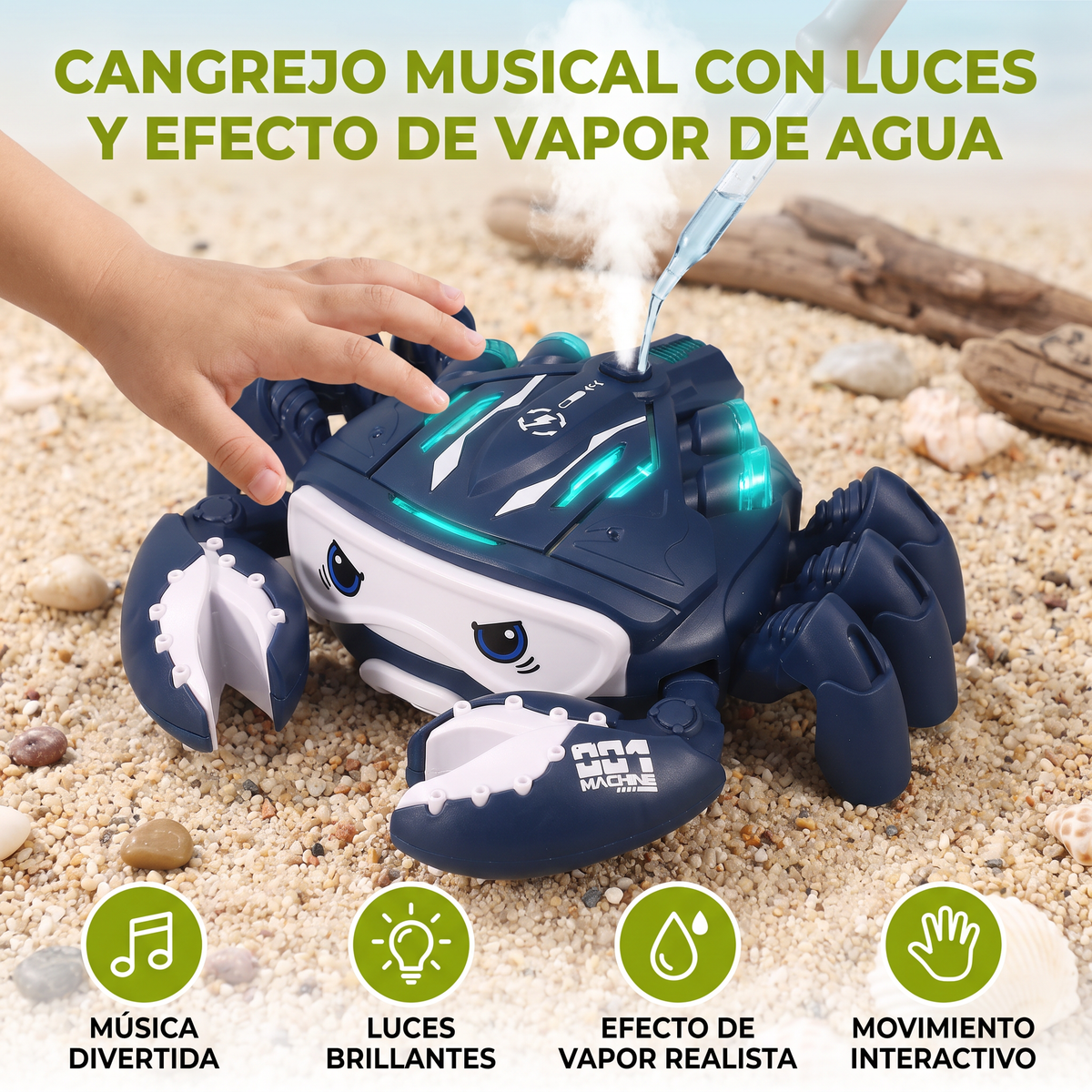 Cangrejo Musical Con Luces Y Efecto De Vapor De Agua