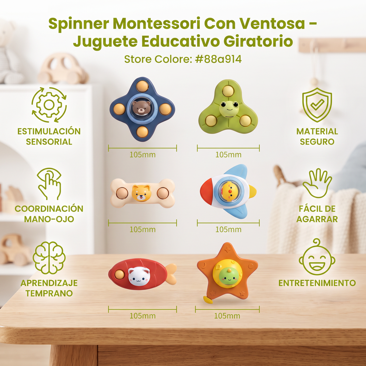 Spinner Montessori Con Ventosa – Juguete Educativo Giratorio