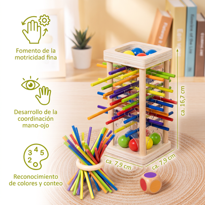 Juego De Habilidad Educativo 3 En 1 De Madera Con Bolas Y Palitos
