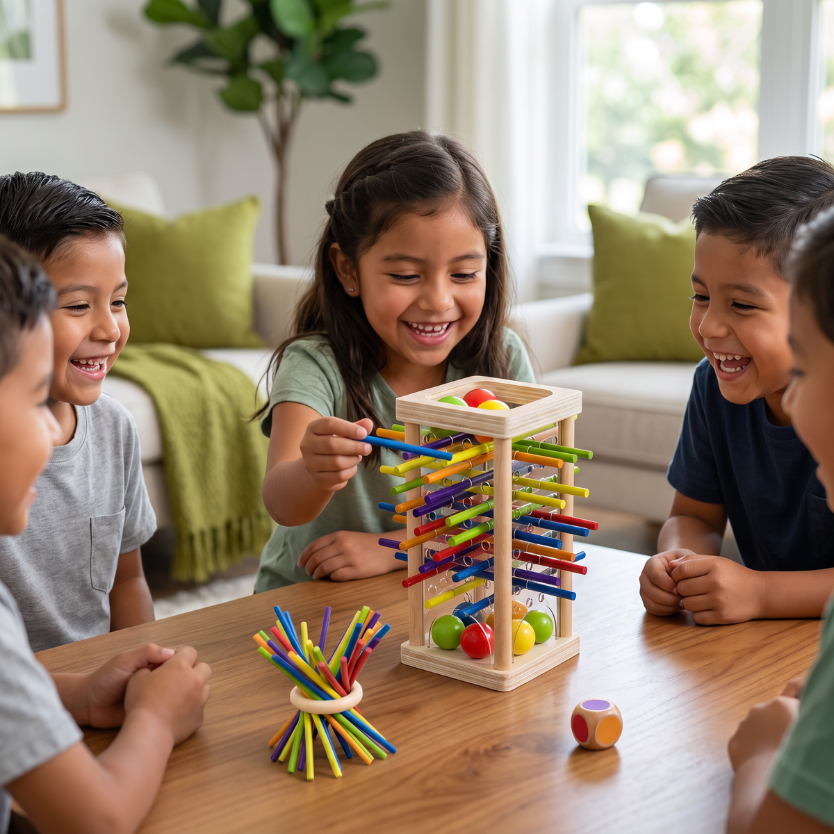 Juego De Habilidad Educativo 3 En 1 De Madera Con Bolas Y Palitos