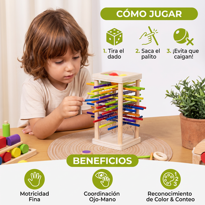 Juego De Habilidad Educativo 3 En 1 De Madera Con Bolas Y Palitos