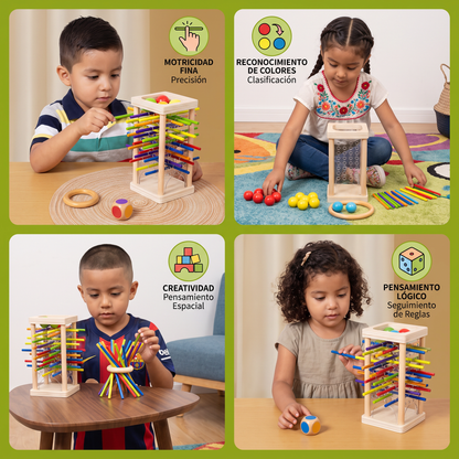 Juego De Habilidad Educativo 3 En 1 De Madera Con Bolas Y Palitos