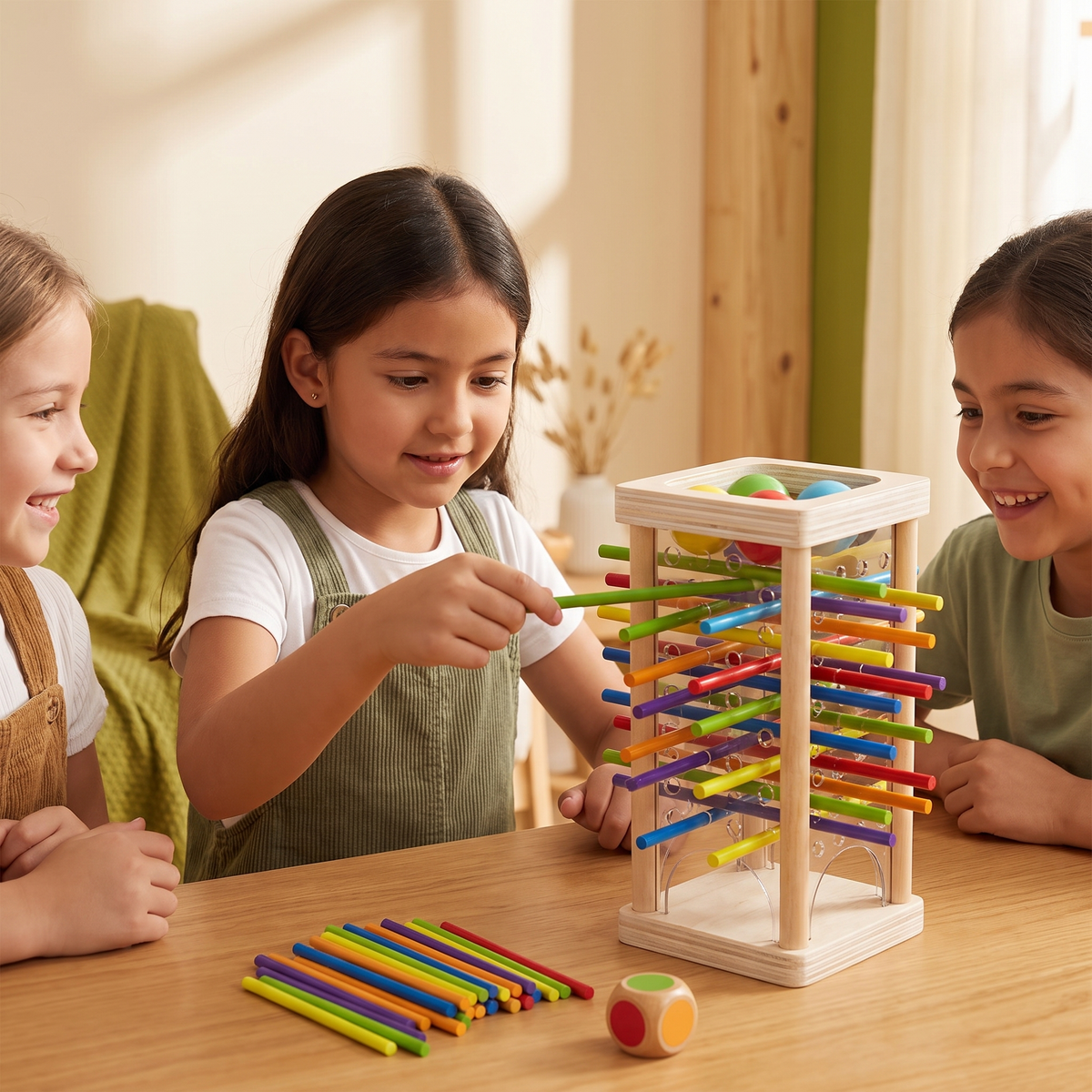 Juego De Habilidad Educativo 3 En 1 De Madera Con Bolas Y Palitos