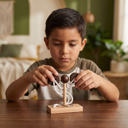 Rompecabezas De Madera IQ Hecho A Mano Con Cuerda – Juego De Ingenio Para Toda La Familia
