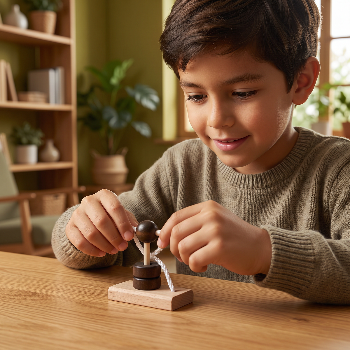 Rompecabezas De Madera IQ Hecho A Mano Con Cuerda – Juego De Ingenio Para Toda La Familia