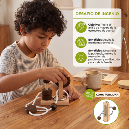 Rompecabezas De Madera IQ Hecho A Mano Con Cuerda – Juego De Ingenio Para Toda La Familia