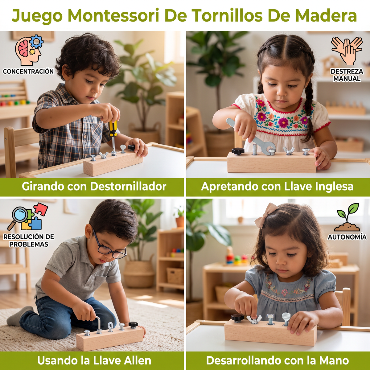 Juego Montessori De Tornillos De Madera – Motricidad Fina Y Entrenamiento De Concentración Para Niños
