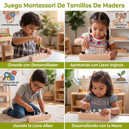 Juego Montessori De Tornillos De Madera – Motricidad Fina Y Entrenamiento De Concentración Para Niños
