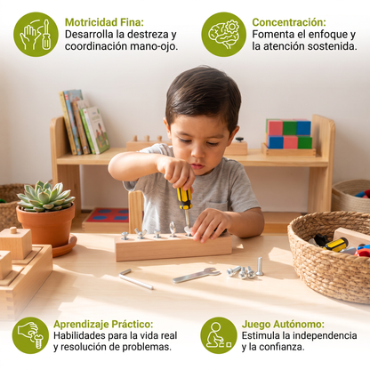 Juego Montessori De Tornillos De Madera – Motricidad Fina Y Entrenamiento De Concentración Para Niños