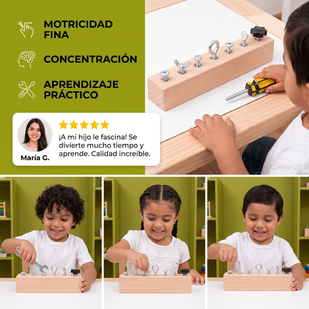 Juego Montessori De Tornillos De Madera – Motricidad Fina Y Entrenamiento De Concentración Para Niños