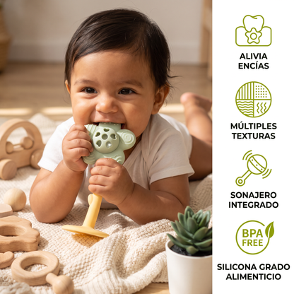 Mordedera De Flor Y Sonajero – Juguete Suave Para La Dentición De Silicón De Grado Alimenticio