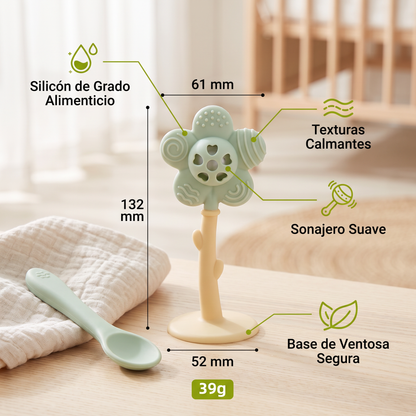 Mordedera De Flor Y Sonajero – Juguete Suave Para La Dentición De Silicón De Grado Alimenticio