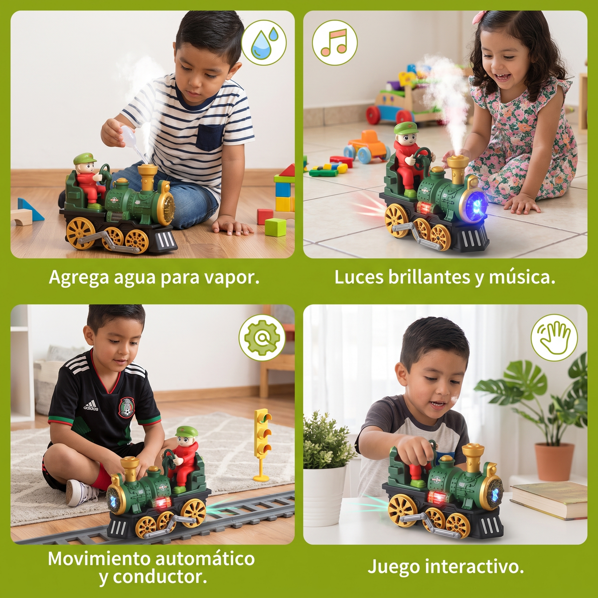 Locomotora De Vapor De Juguete Adorable Con Luces, Música Y Efecto De Vapor