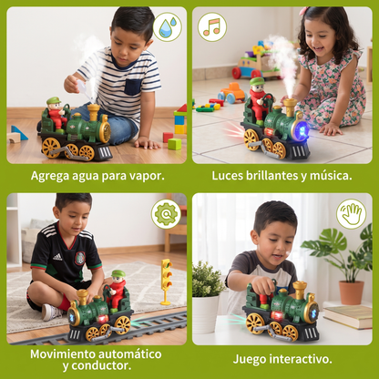 Locomotora De Vapor De Juguete Adorable Con Luces, Música Y Efecto De Vapor