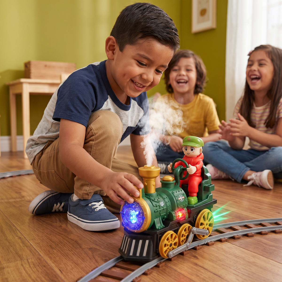 Locomotora De Vapor De Juguete Adorable Con Luces, Música Y Efecto De Vapor