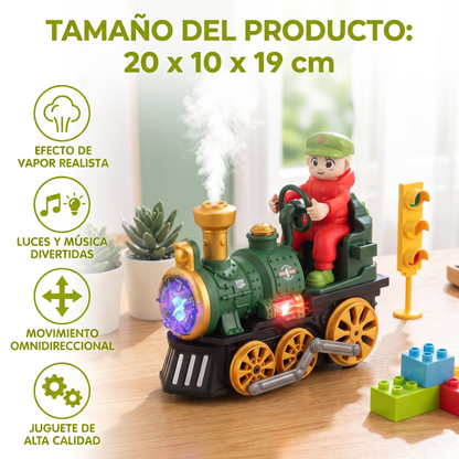 Locomotora De Vapor De Juguete Adorable Con Luces, Música Y Efecto De Vapor